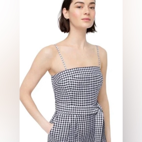 💥PRICE DROP💥 Tie Waist Gngham Linen Jumpsuit - Picture 2 of 7